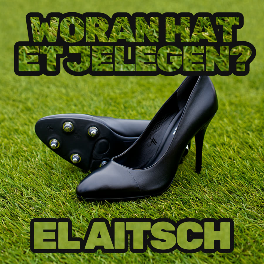 Cover: ein schwarzer Fußballschuh mit Stollen und ein schwarzer Stöckelschuh liegen nebeneinander im Rasen.